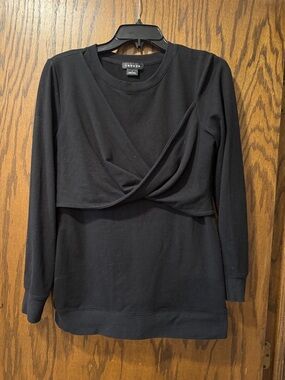 Trouve Black Draped Twist-Front Pullover Sweatshirt